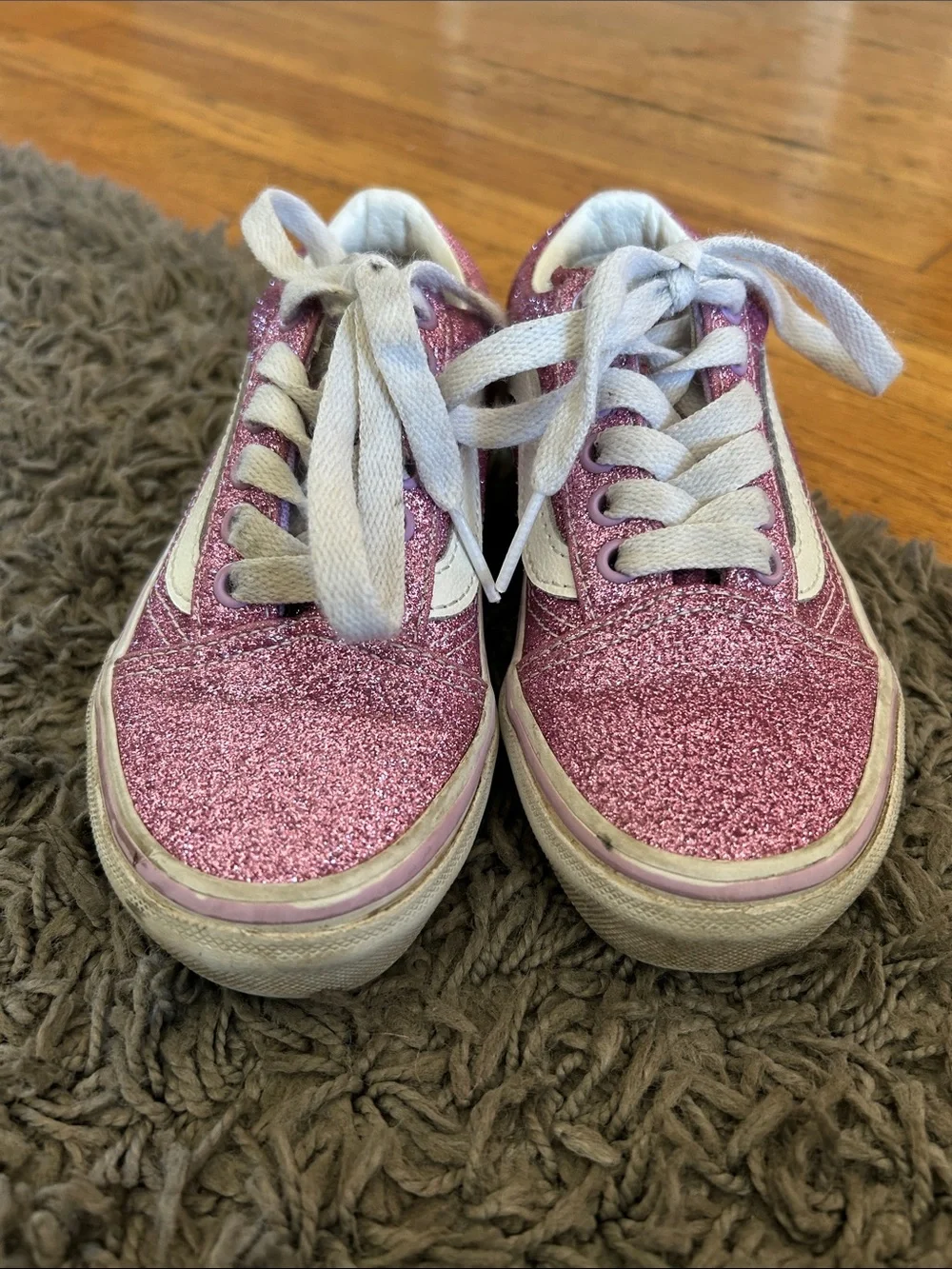 VANS Kids Pink Glitter Low-Top Sneakers with White Accents Size 11